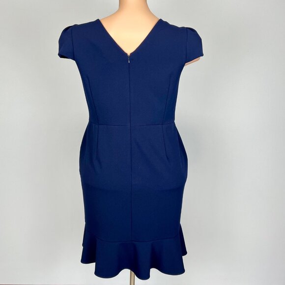 Betsey Johnson Womens Plus Stretch Crepe Dress Navy Blue Ruffle Hem size 14W - Picture 7 of 15